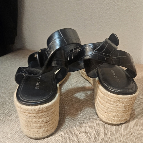 Marc Fisher Black Croc-Embossed Espadrille Sandals - Picture 3 of 8